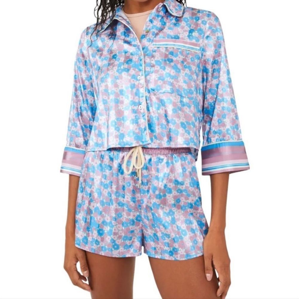 Free People Pillow Talk Satin Short Pajamas Cool Lavendar Combo XS - Picture 3 of 11